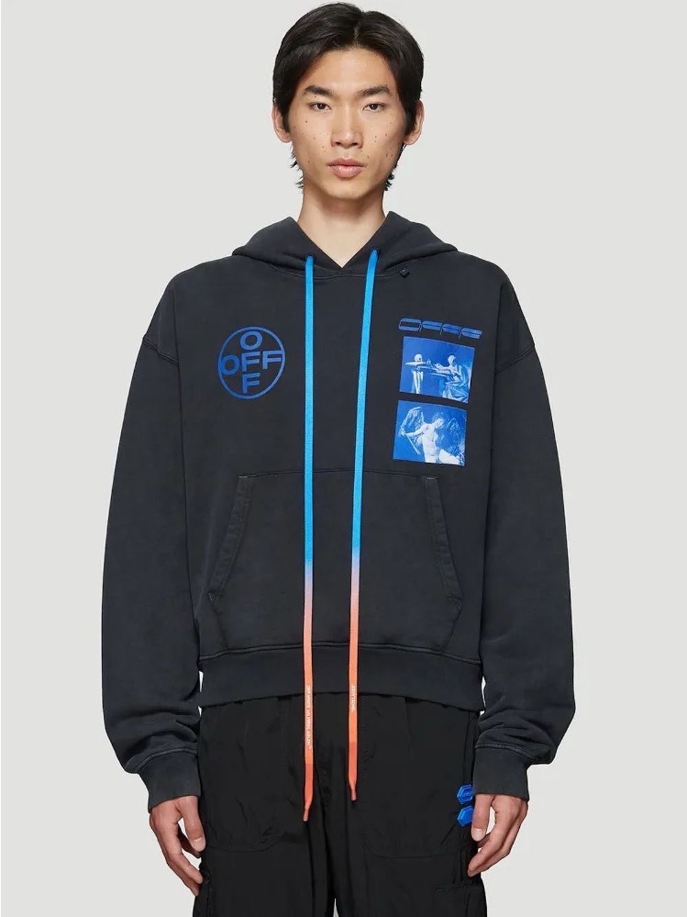 Off-White FW19 “Hardcore Caravaggio” Oversized Hoodie — Black/Blue